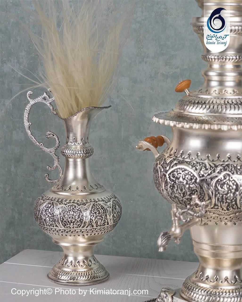 سماور 6 لیتری شبه نقره قلم گل و مرغ