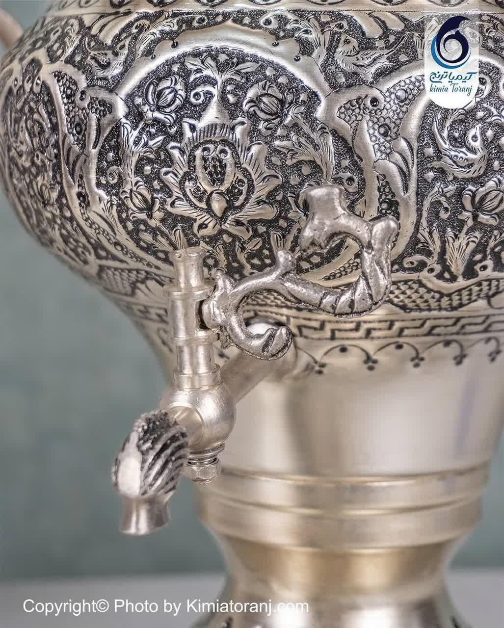 سماور 6 لیتری شبه نقره قلم گل و مرغ