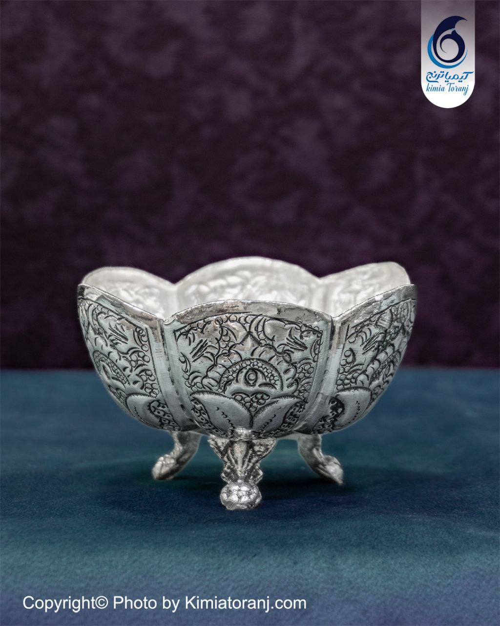 پیاله شبه نقره سه پایه قلم اسلیمی