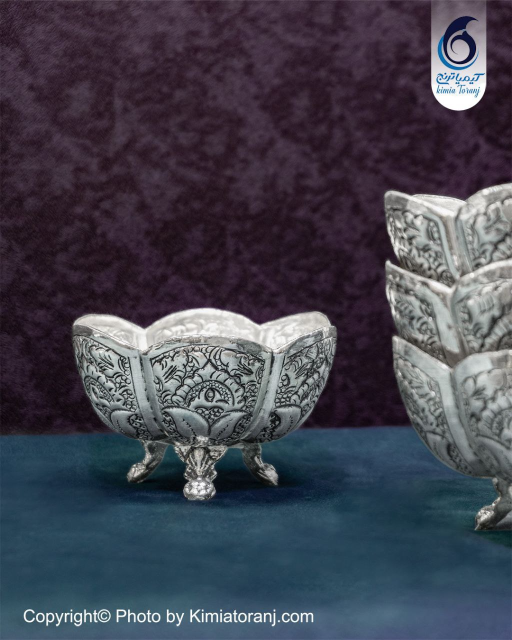پیاله شبه نقره سه پایه قلم اسلیمی