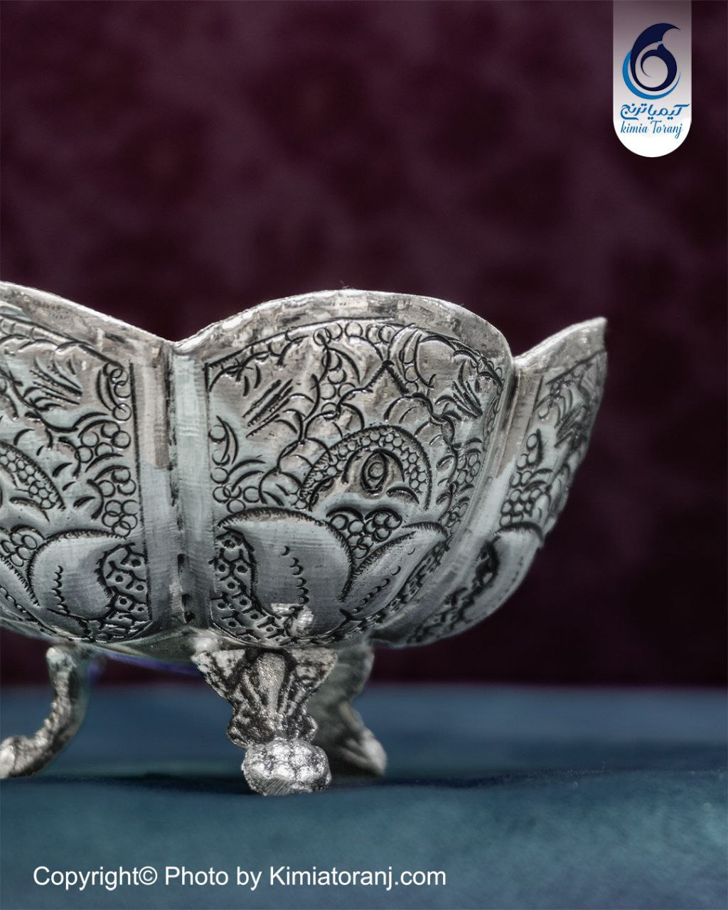 پیاله شبه نقره سه پایه قلم اسلیمی