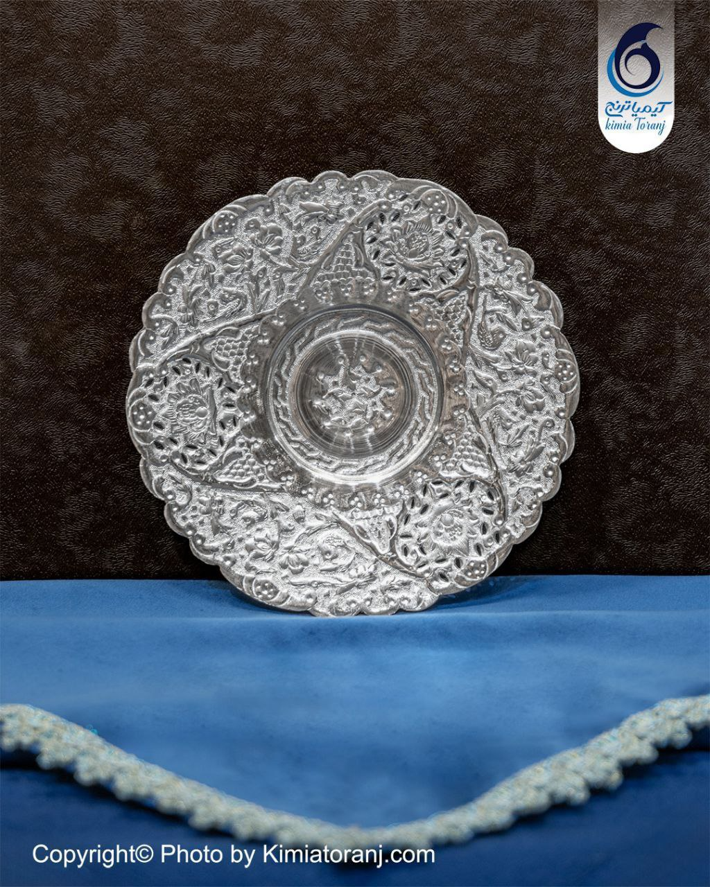 پیش دستی شبه نقره قلم گل و مرغ