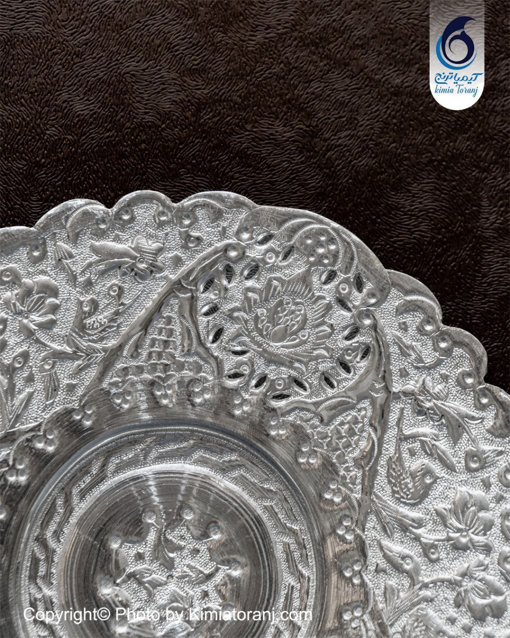 پیش دستی شبه نقره قلم گل و مرغ