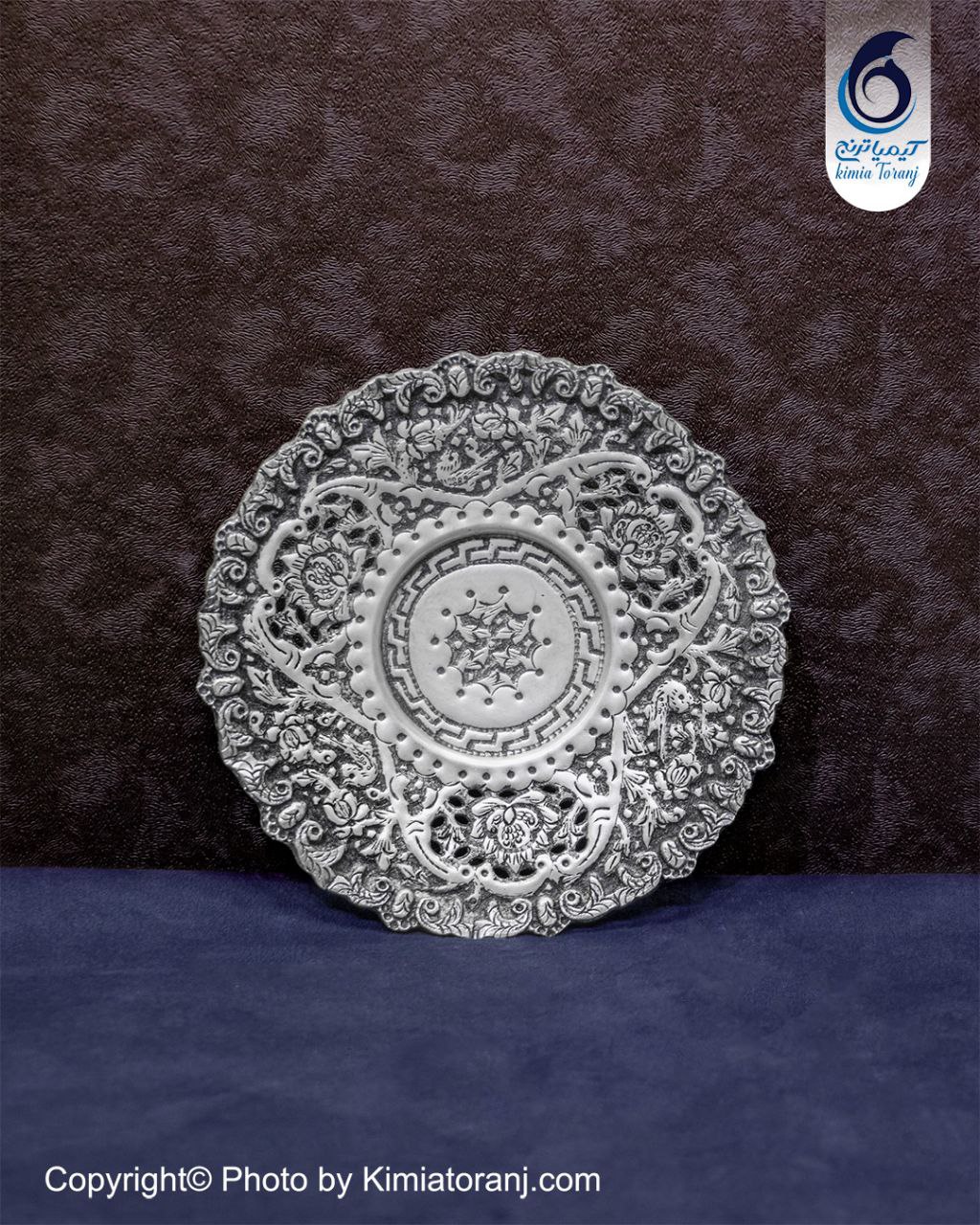 پیش دستی شبه نقره قلم گل و مرغ