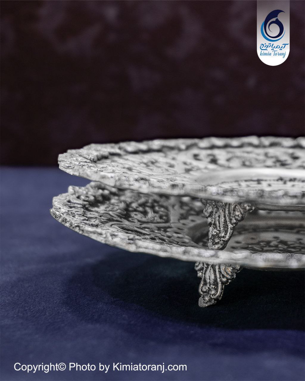 پیش دستی شبه نقره قلم گل و مرغ