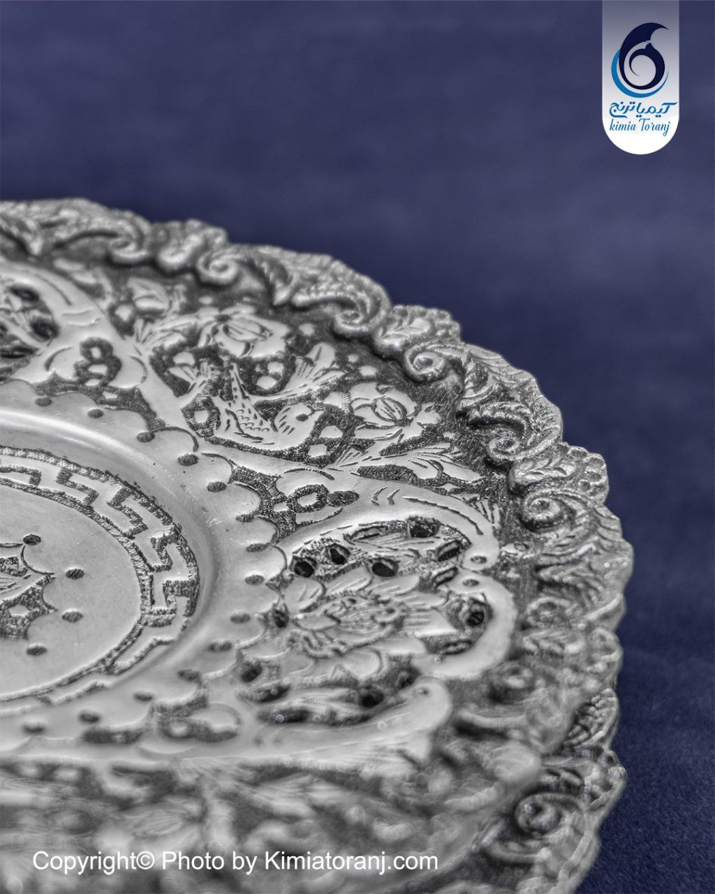 پیش دستی شبه نقره قلم گل و مرغ