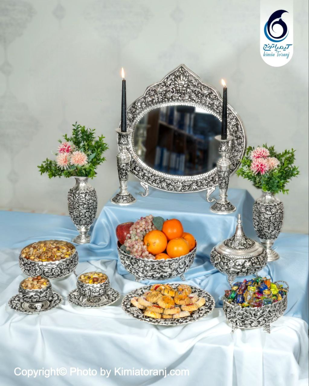 ست پذیرایی شبه نقره قلم گل برجسته