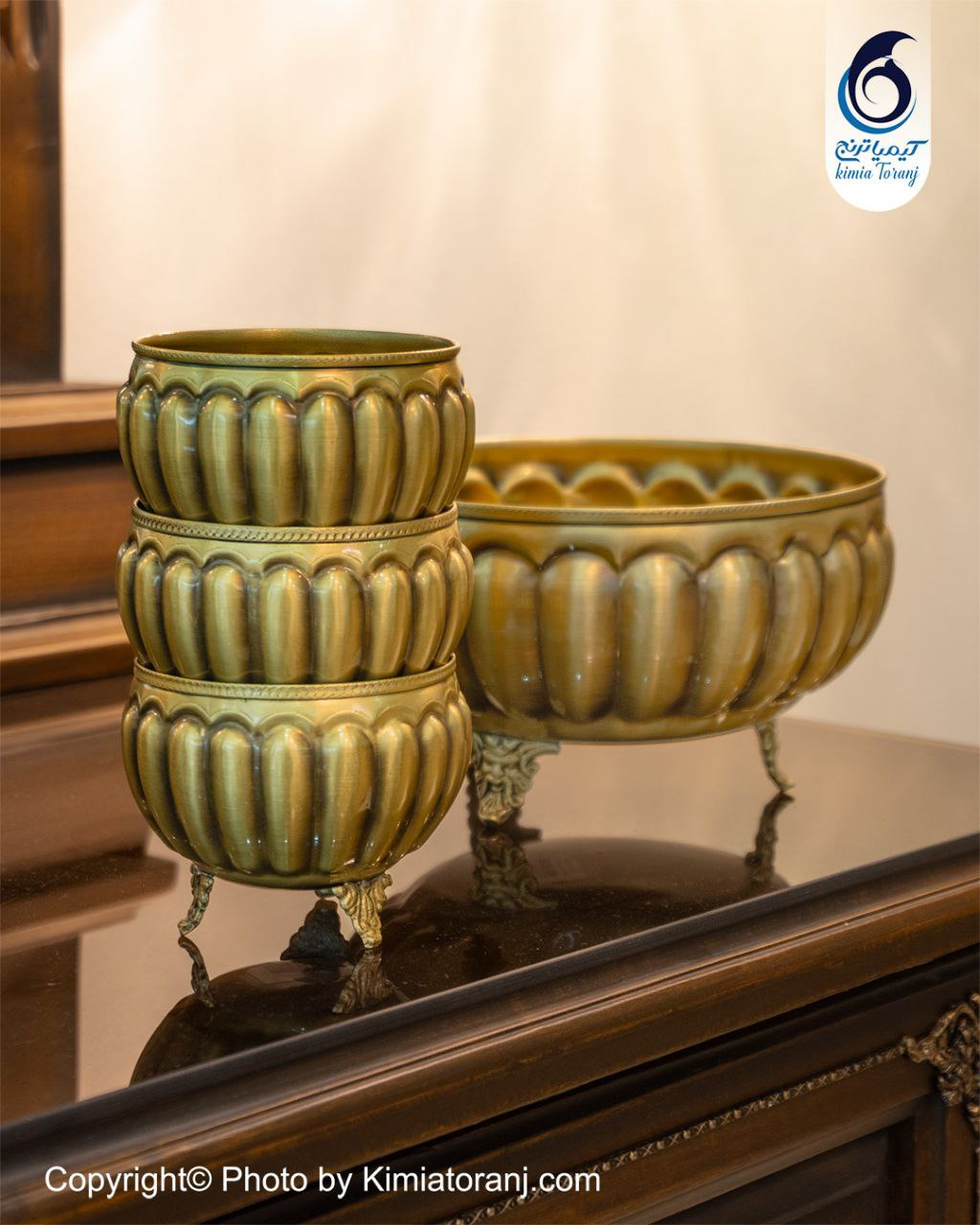 ست پسته خوری خطی سه پایه برنجی