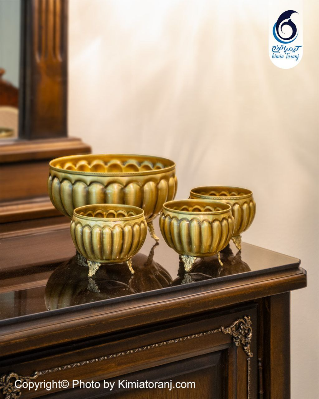 ست پسته خوری خطی سه پایه برنجی