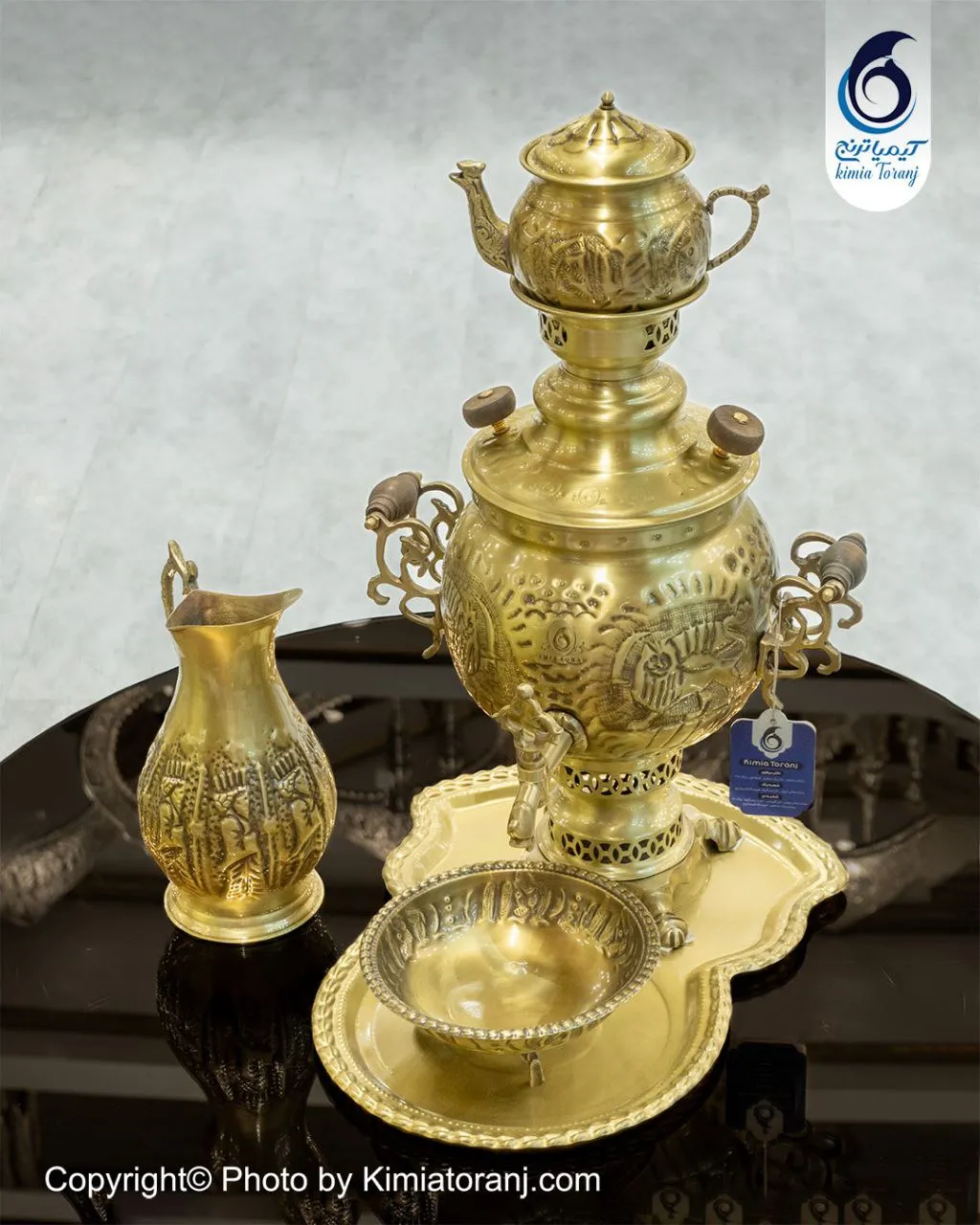 سرویس سماور ذغالی 4 لیتری توپی قلمزنی برنجی ضخیم