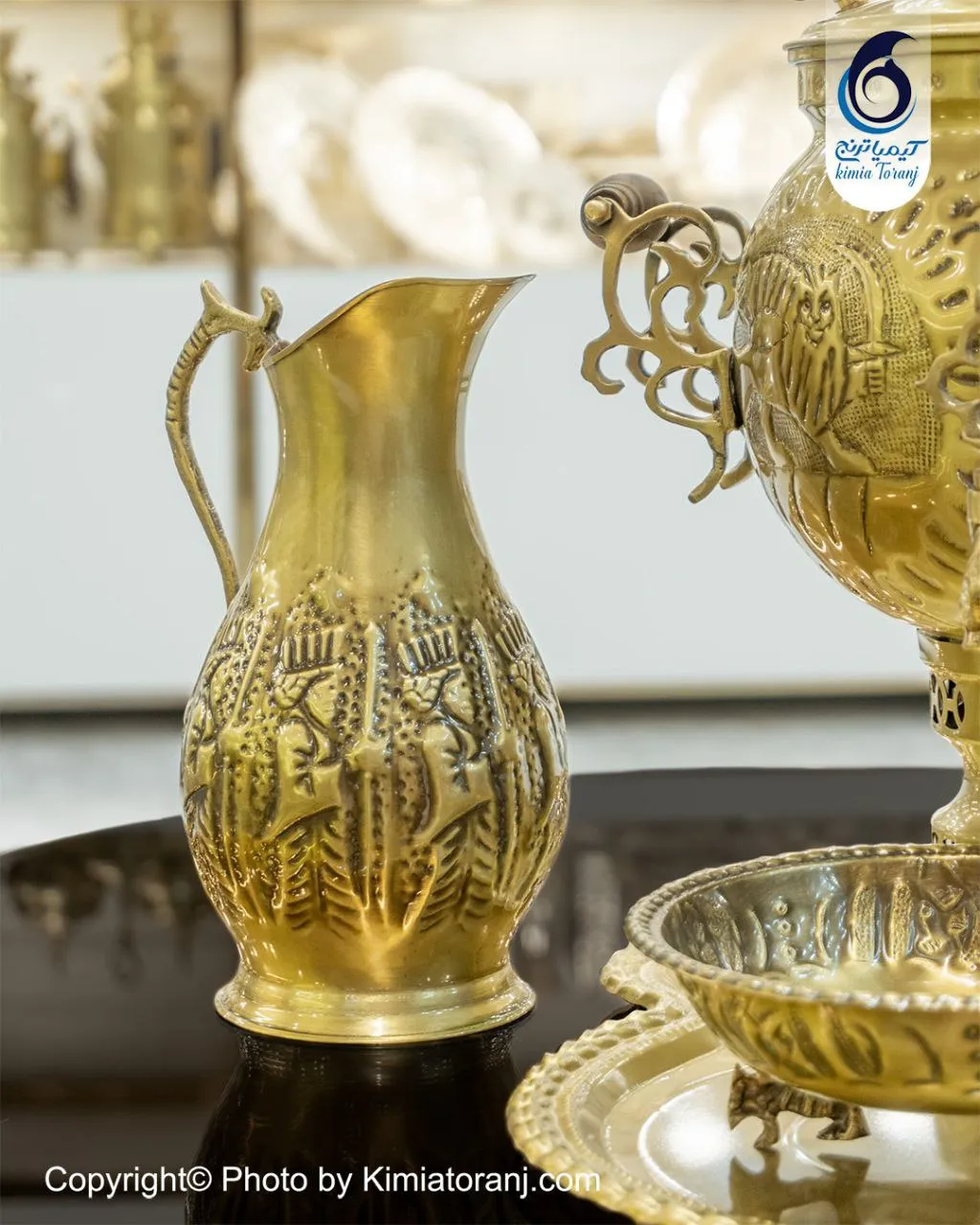 سرویس سماور ذغالی 4 لیتری توپی قلمزنی برنجی ضخیم