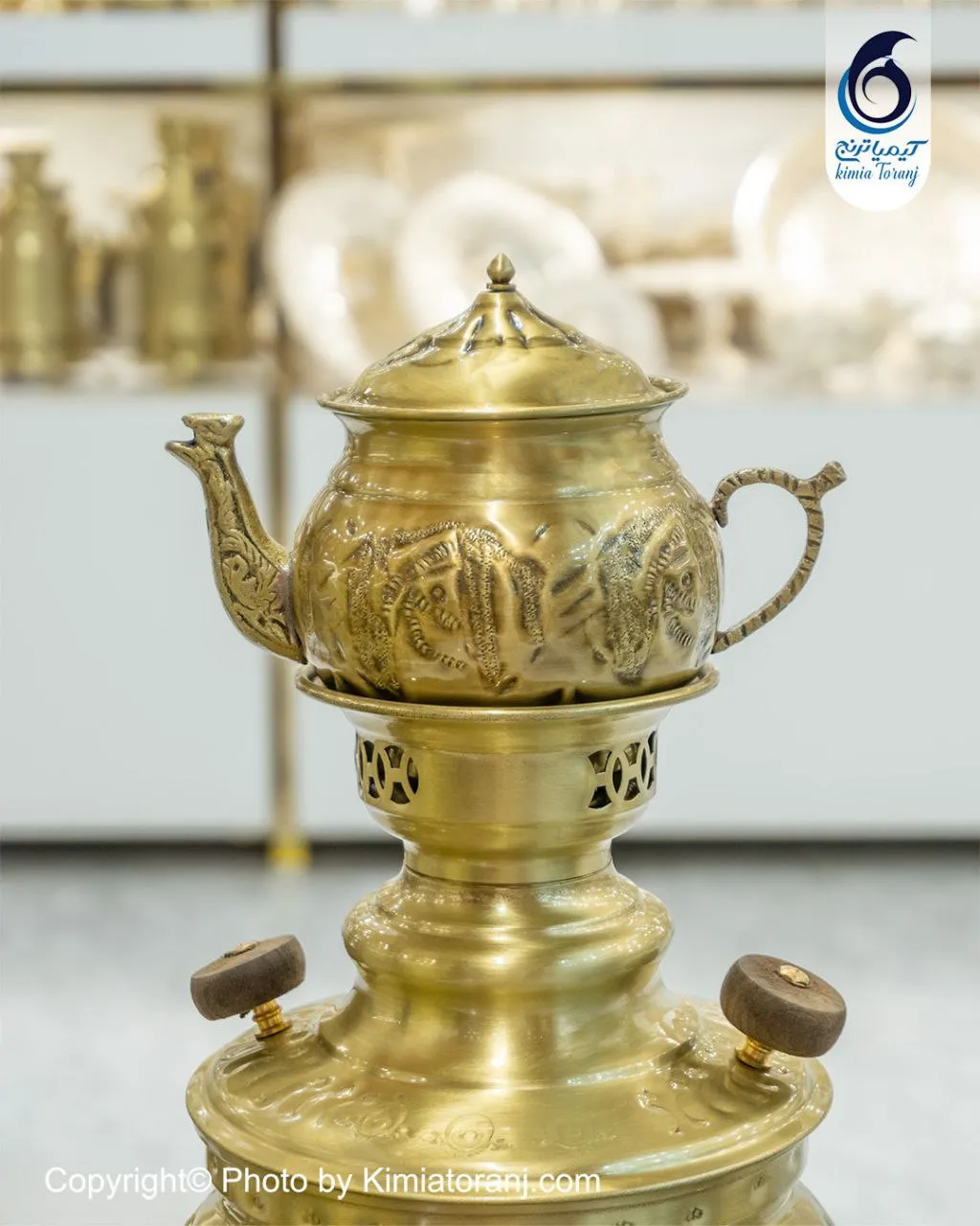 سرویس سماور ذغالی 4 لیتری توپی قلمزنی برنجی ضخیم