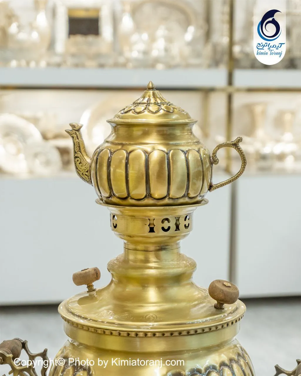 سرویس سماور ذغالی 6 لیتری توپی خطی برنجی ضخیم