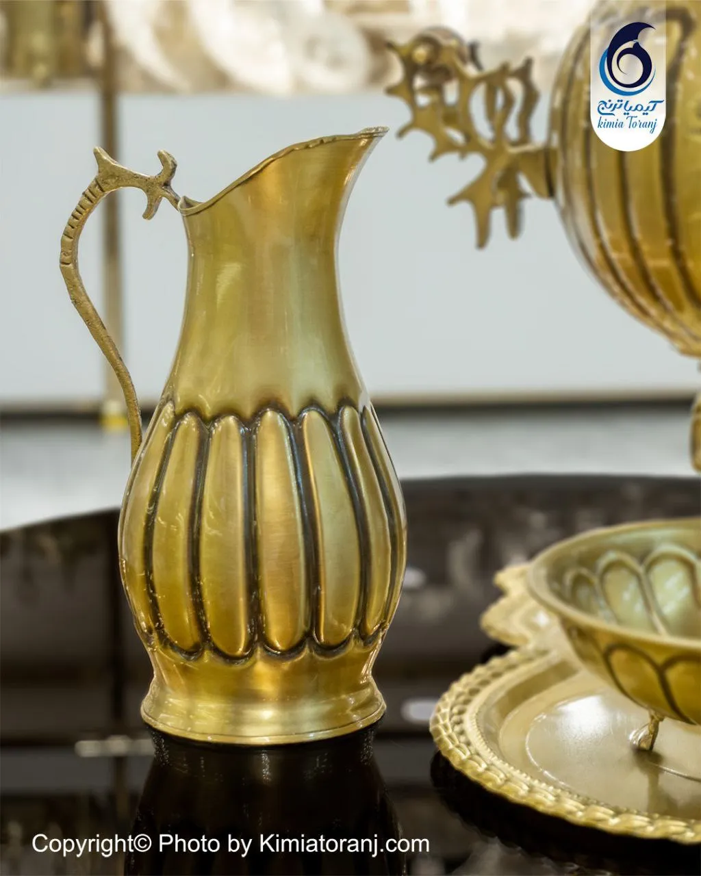 سرویس سماور ذغالی 6 لیتری توپی خطی برنجی ضخیم