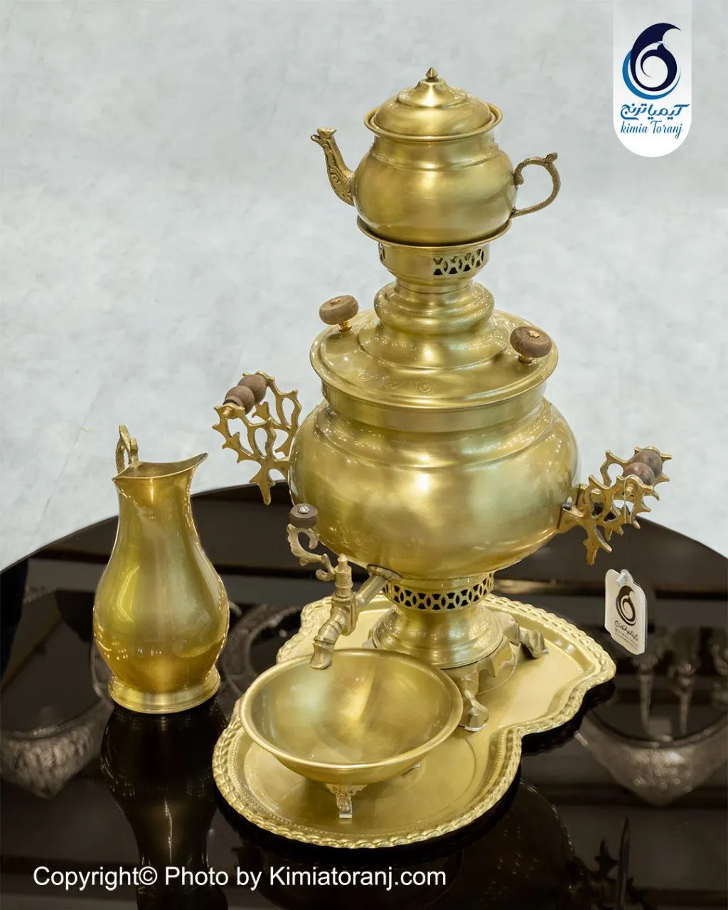 سرویس سماور ذغالی 6 لیتری عدسی ساده برنجی ضخیم