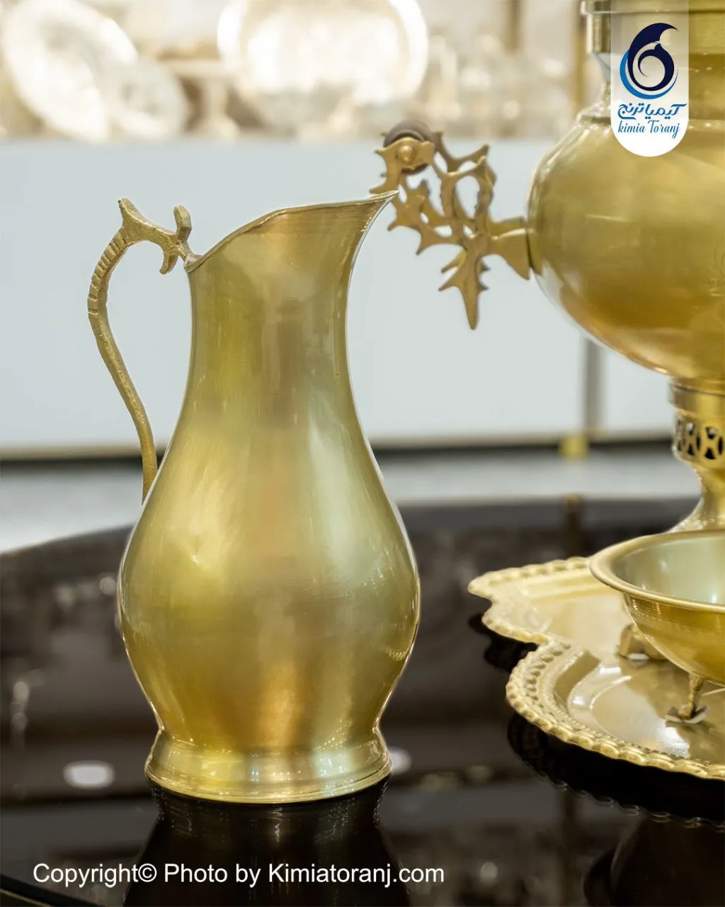 سرویس سماور ذغالی 6 لیتری عدسی ساده برنجی ضخیم