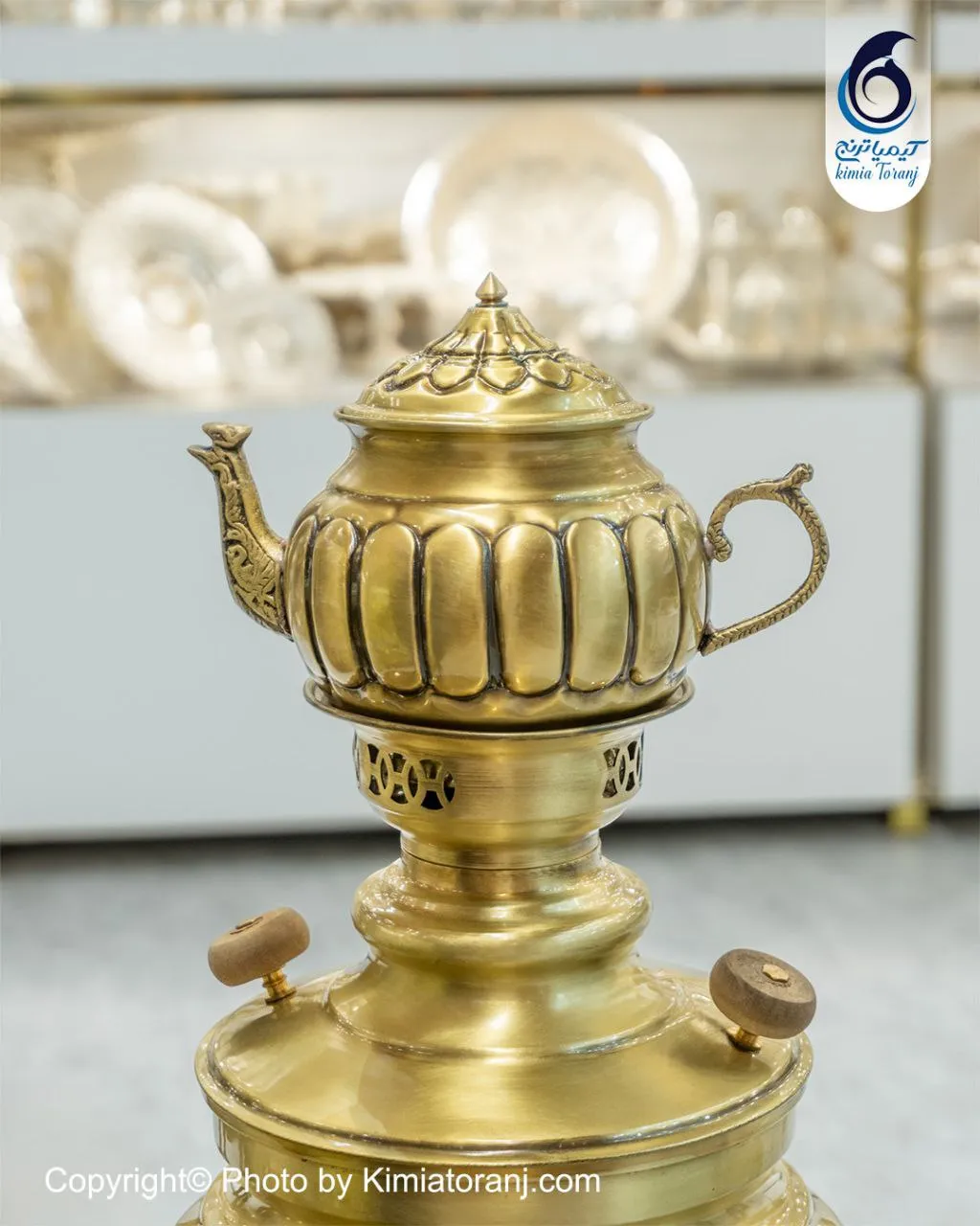 سرویس سماور ذغالی 6 لیتری عدسی خطی برنجی ضخیم