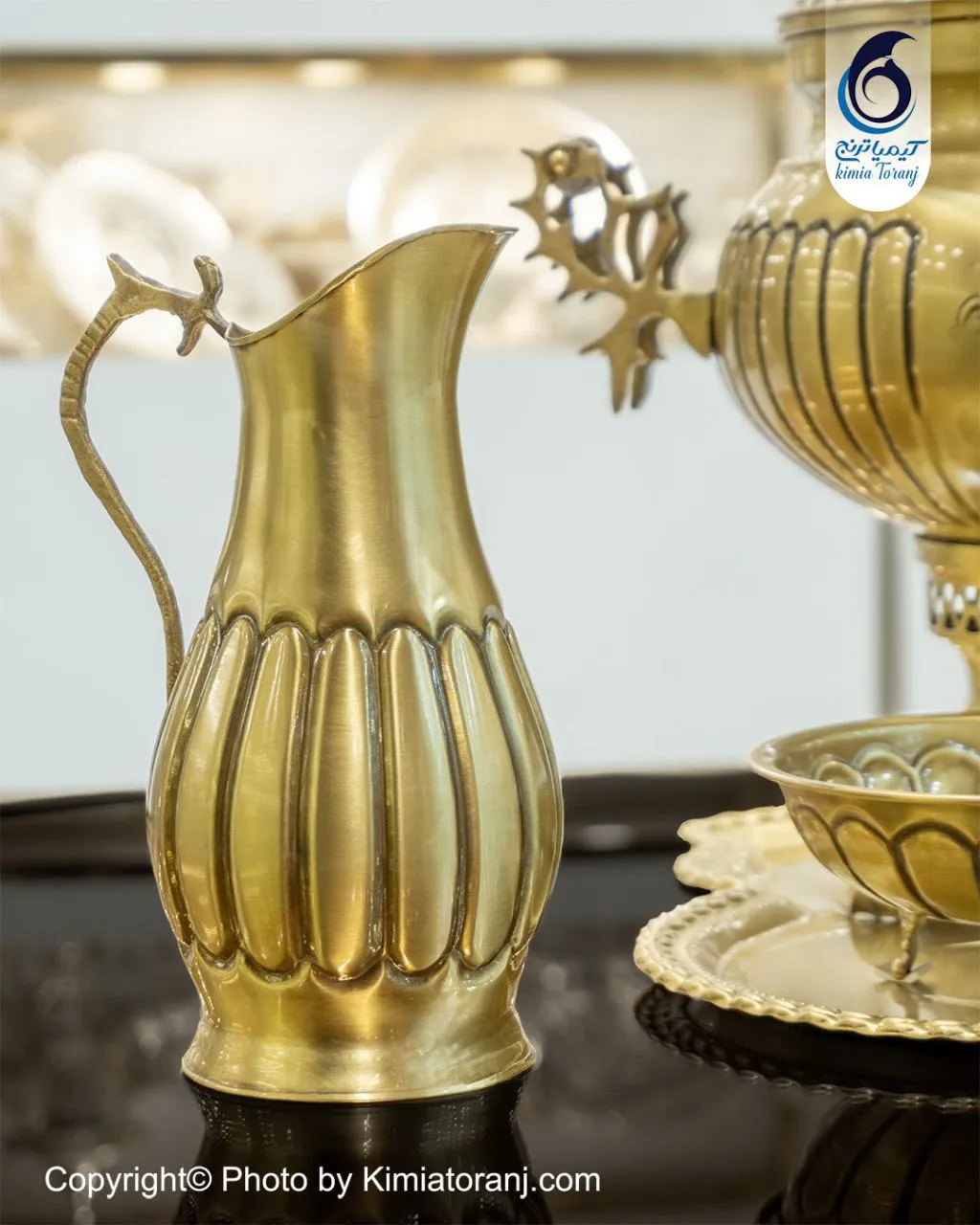 سرویس سماور ذغالی 6 لیتری عدسی خطی برنجی ضخیم