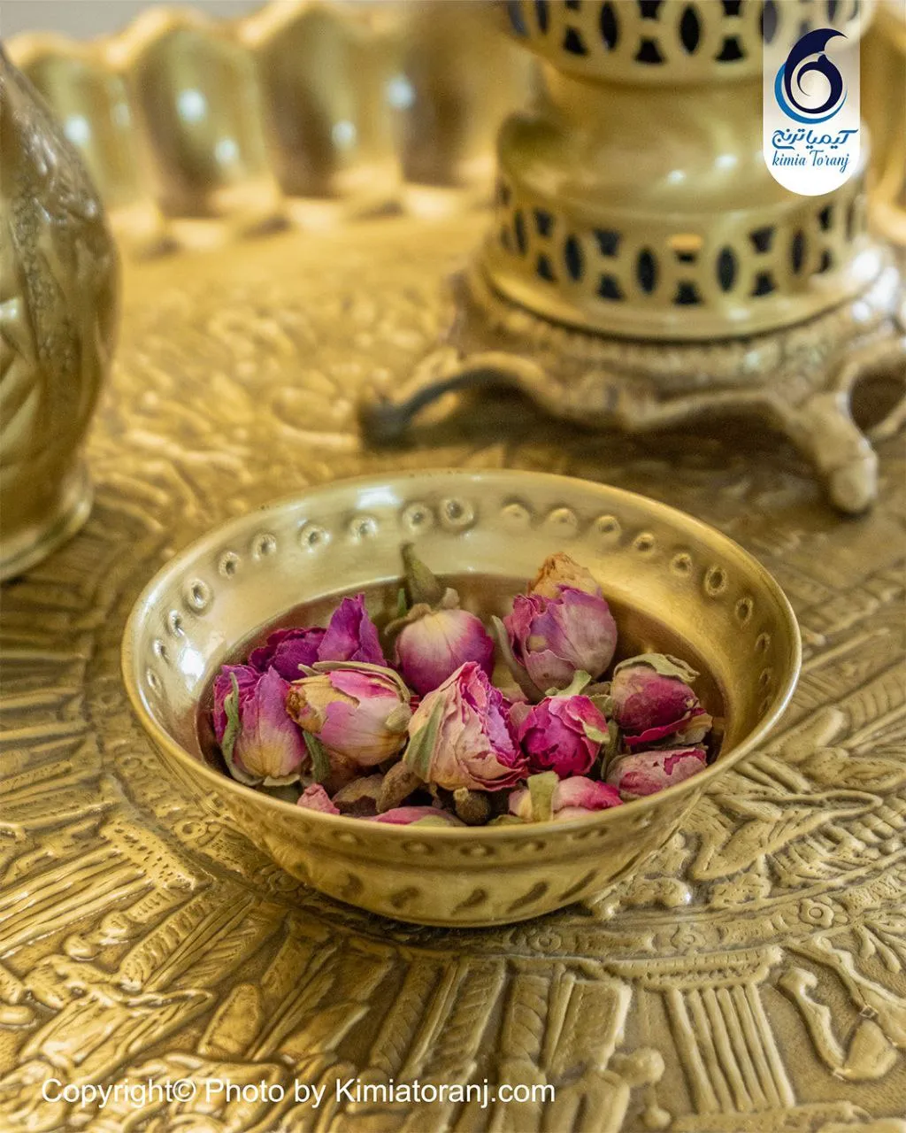 سرویس سماور ذغالی 1 لیتری توپی قلمزنی برنجی ضخیم