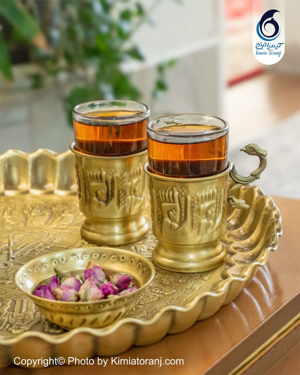 سرویس سماور ذغالی 1 لیتری توپی قلمزنی برنجی ضخیم