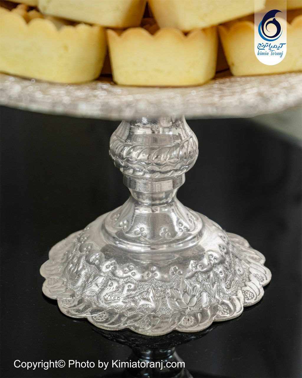 شیرینی خوری شبه نقره تک پایه قلم گل و مرغ