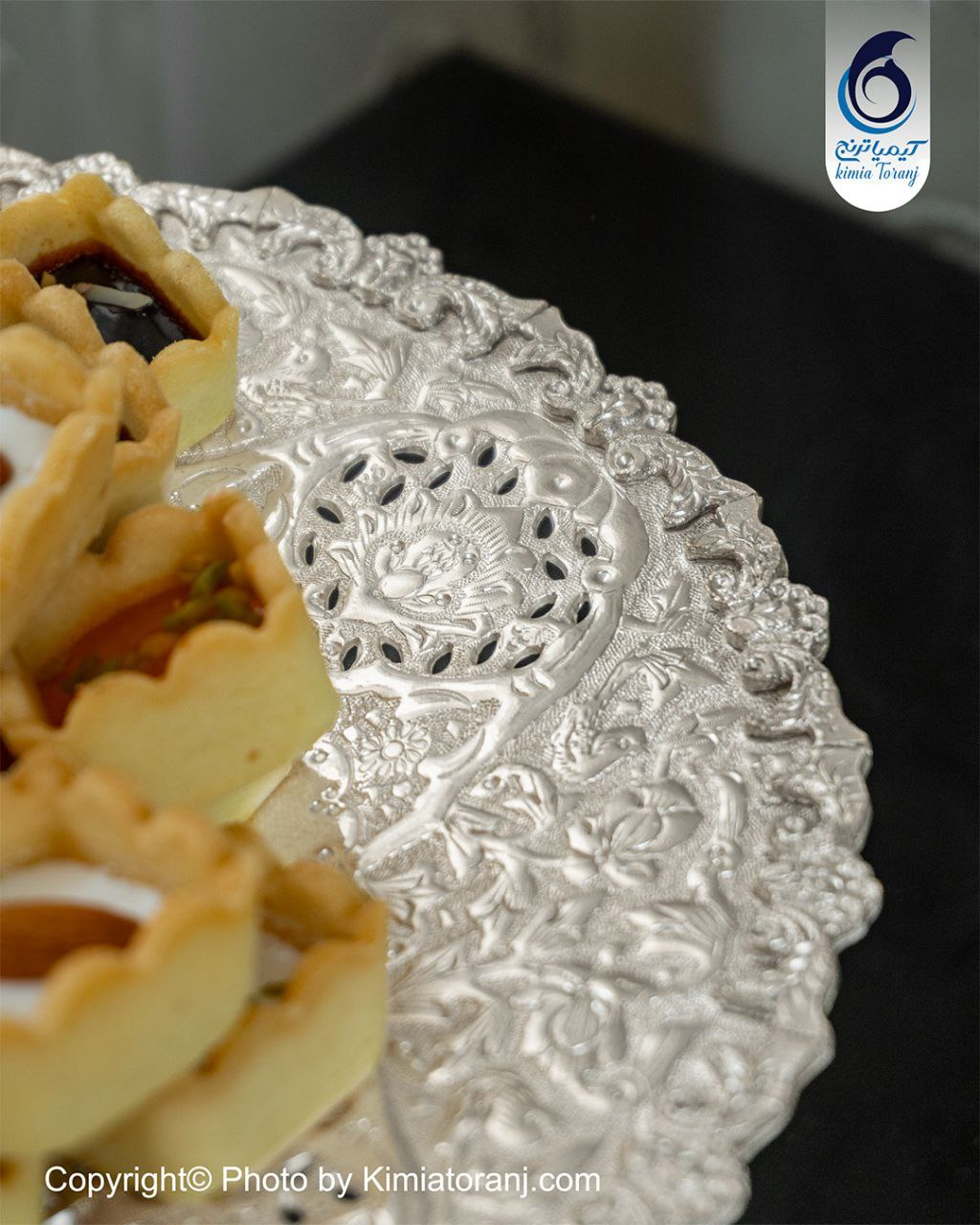 شیرینی خوری شبه نقره تک پایه قلم گل و مرغ