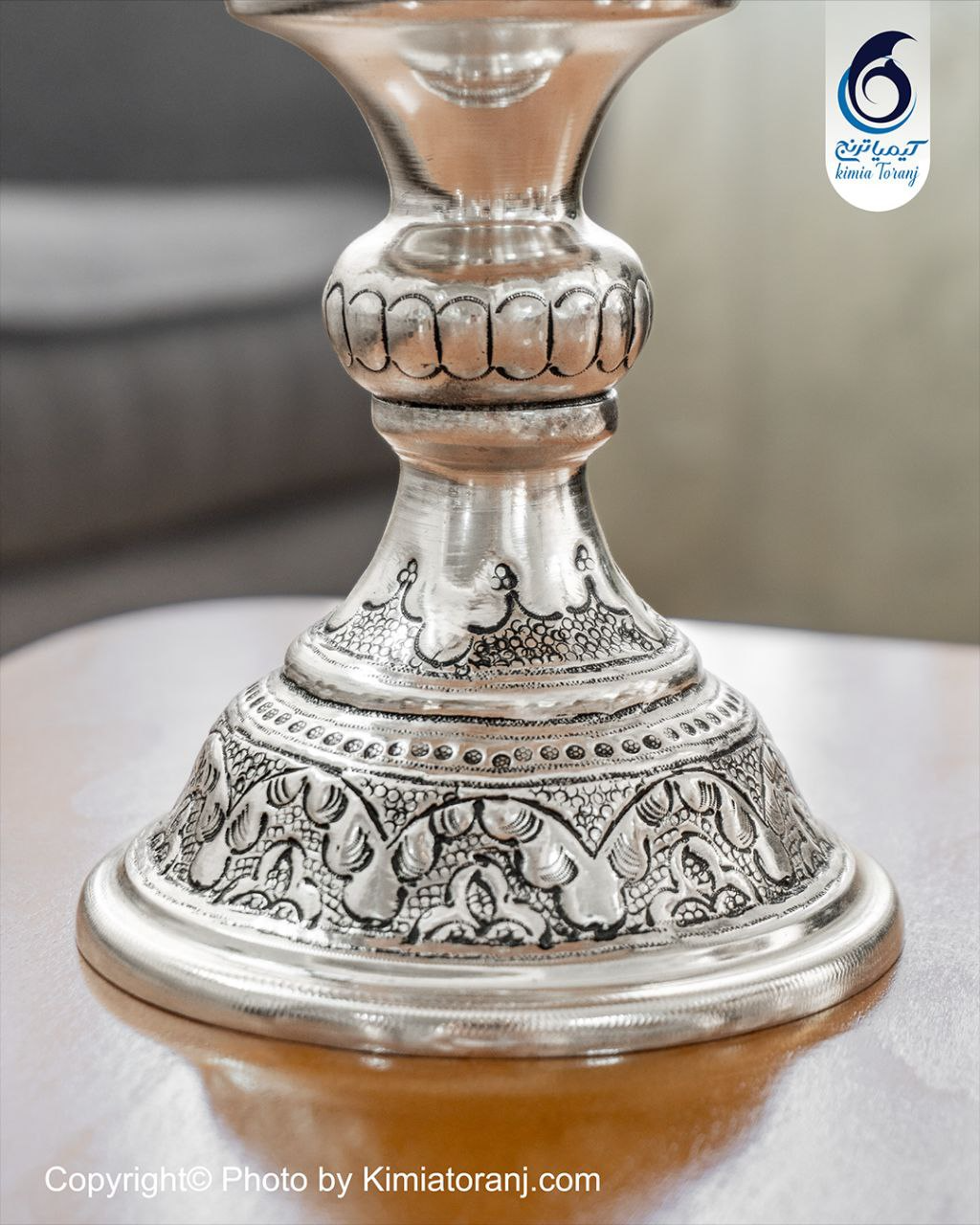 کاسه آجیل خوری شبه نقره تک پایه قلم اسلیمی