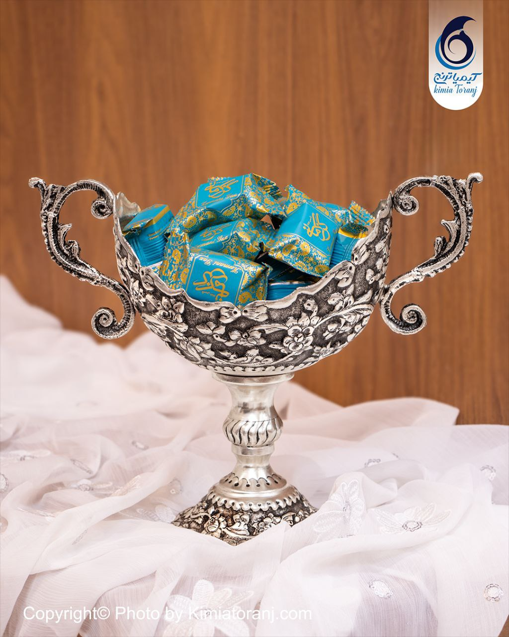 کشکول شبه نقره قلم گل برجسته