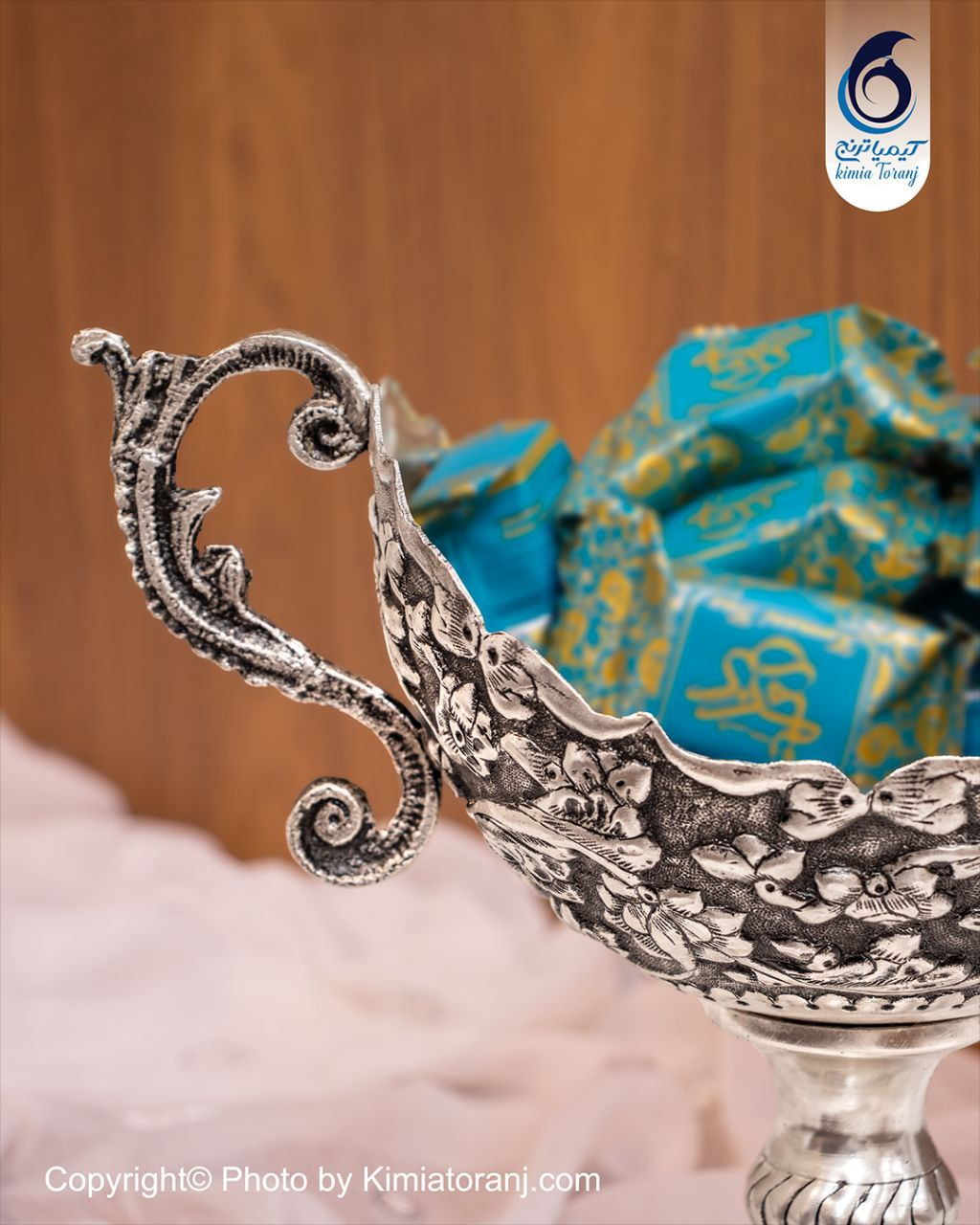 کشکول شبه نقره قلم گل برجسته