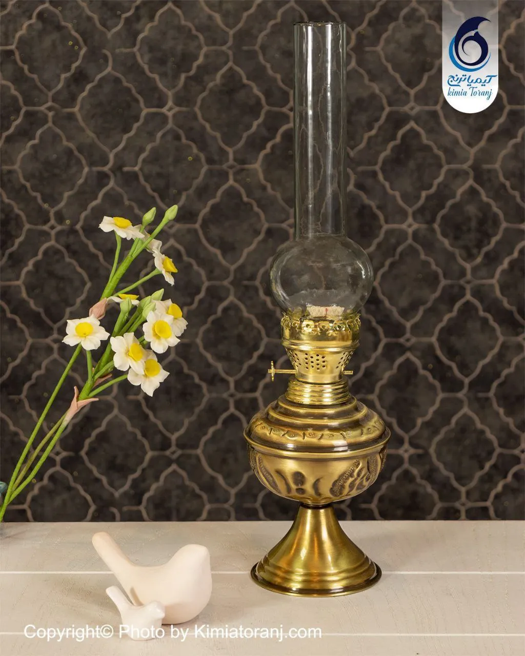 چراغ متوسط قلم زنی برنجی ضخیم