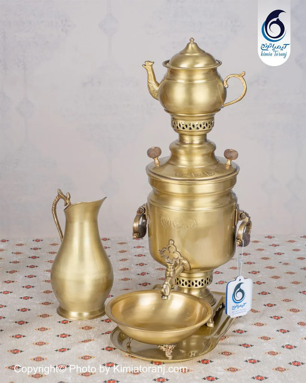 سرویس سماور ذغالی ۳ لیتری استوانه برنجی ضخیم