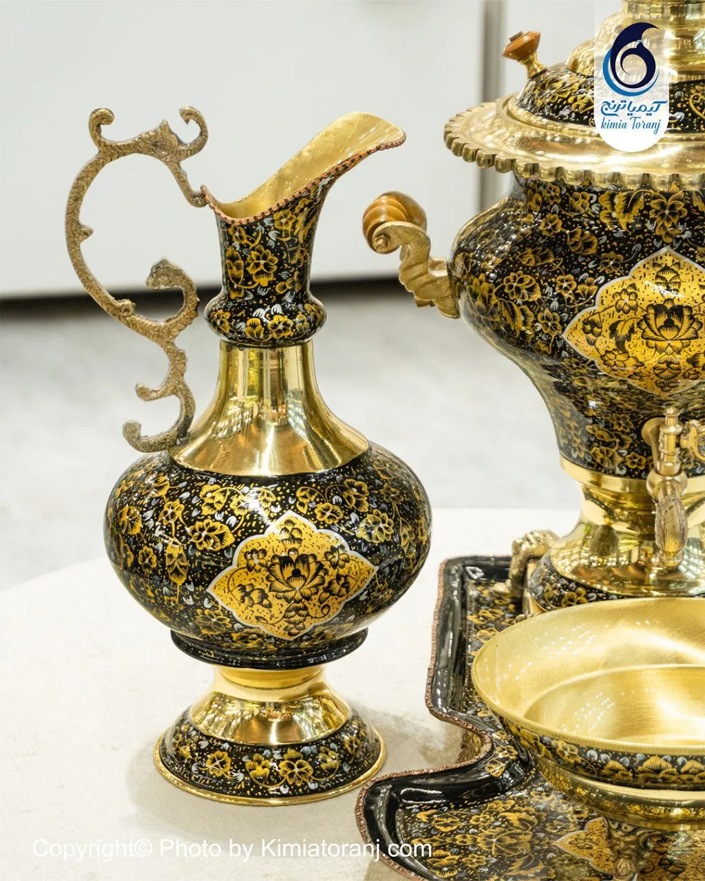 سرویس سماور زرینه 6 لیتر دست ساز عدسی لبه دالبر برنجی