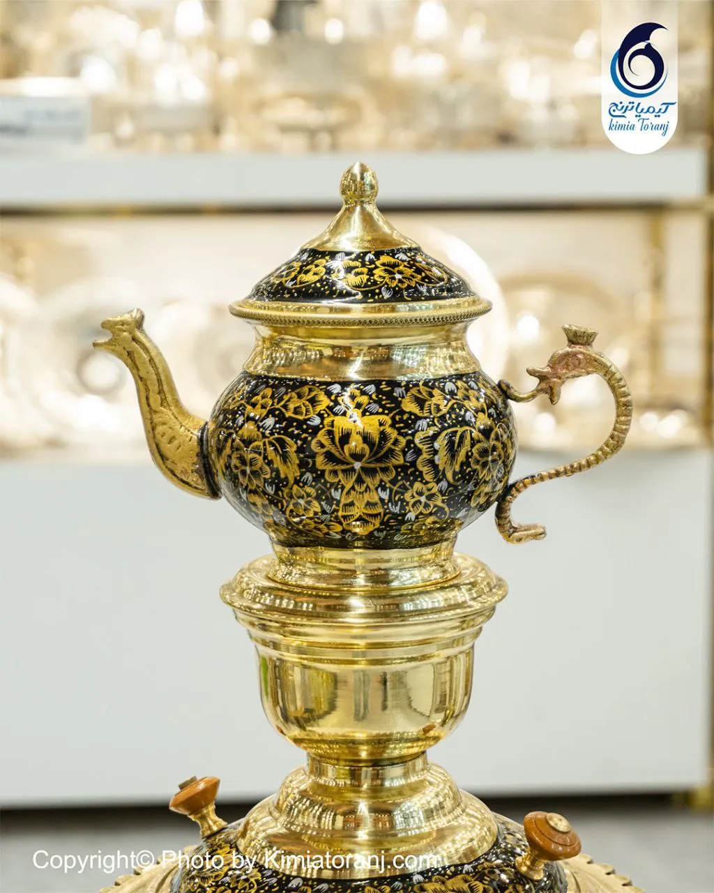 سرویس سماور زرینه 6 لیتر دست ساز عدسی لبه دالبر برنجی