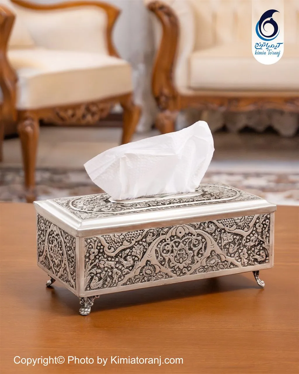 جادستمال شبه نقره قلم گل و مرغ