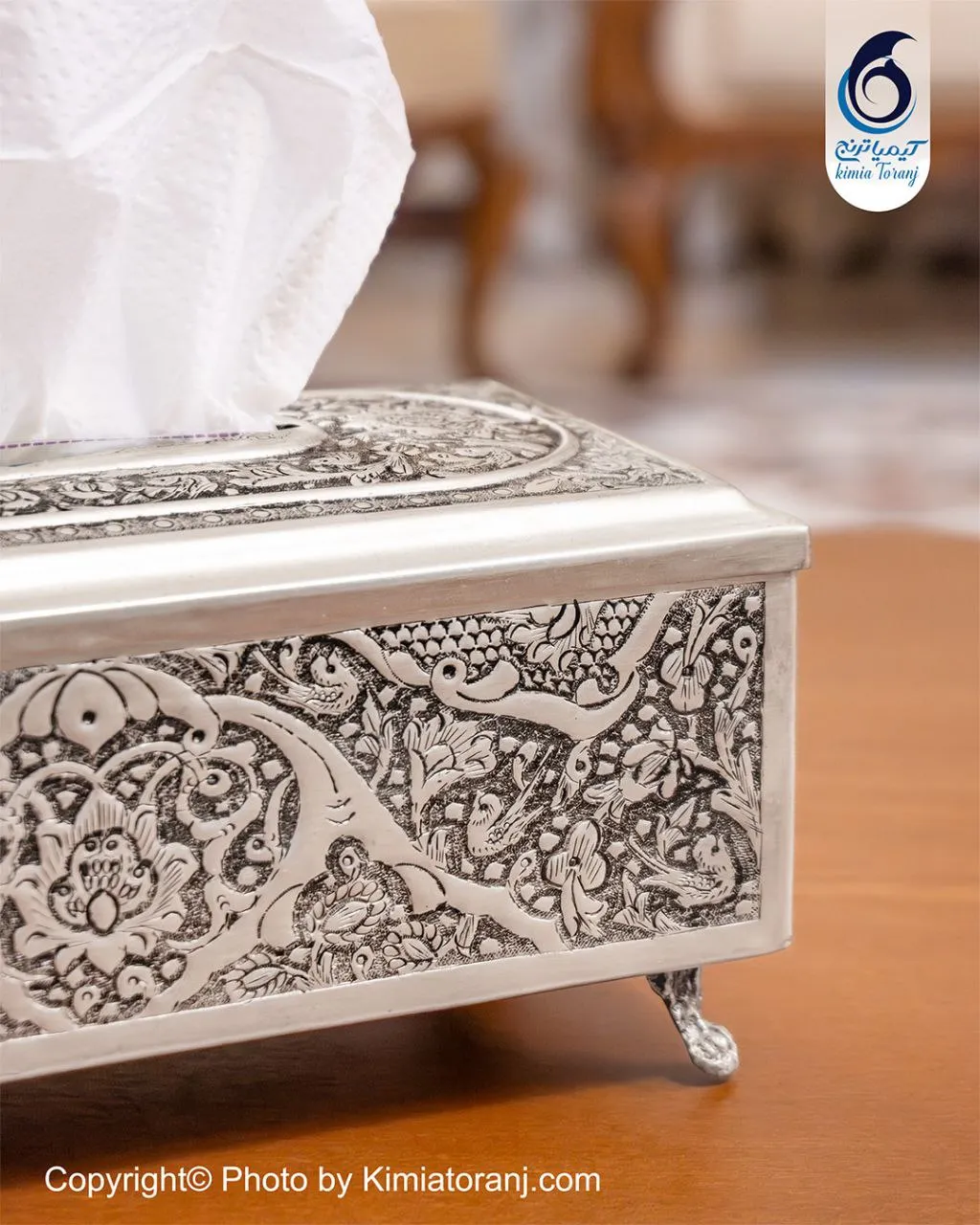 جادستمال شبه نقره قلم گل و مرغ