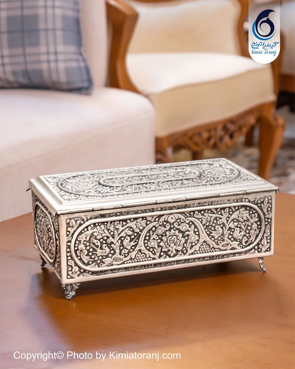 جاقاشقی شبه نقره قلم گل و مرغ