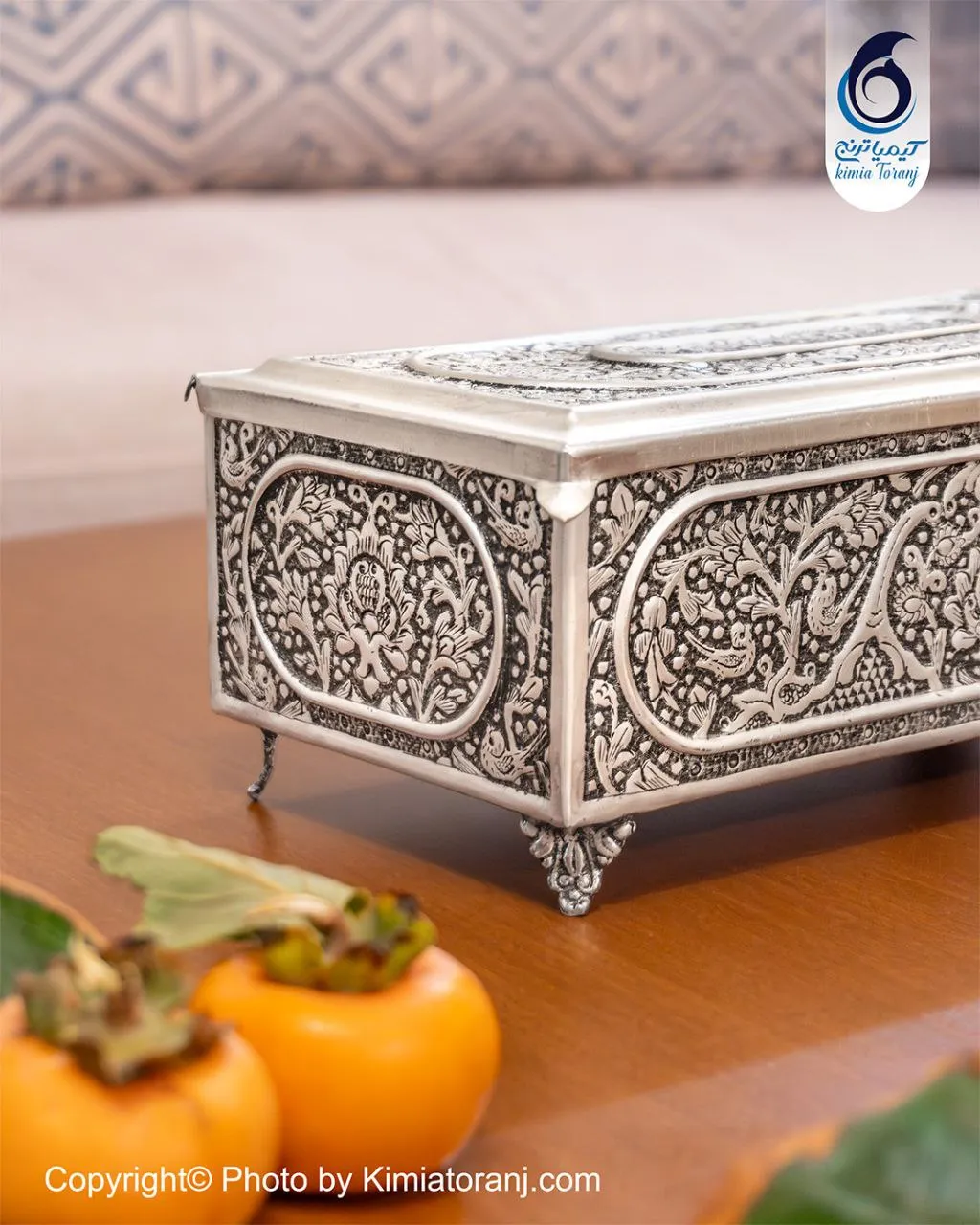 جاقاشقی شبه نقره قلم گل و مرغ