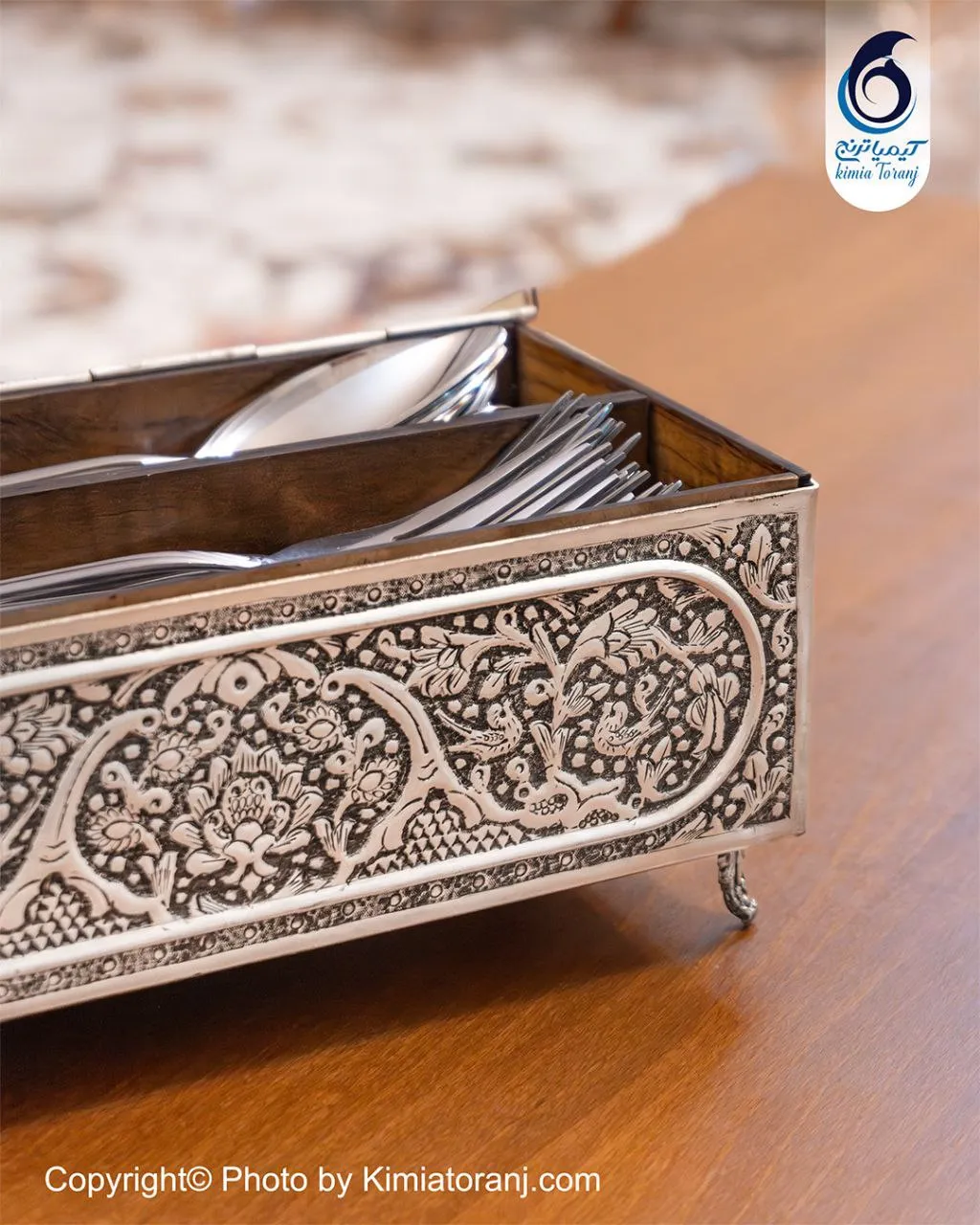 جاقاشقی شبه نقره قلم گل و مرغ