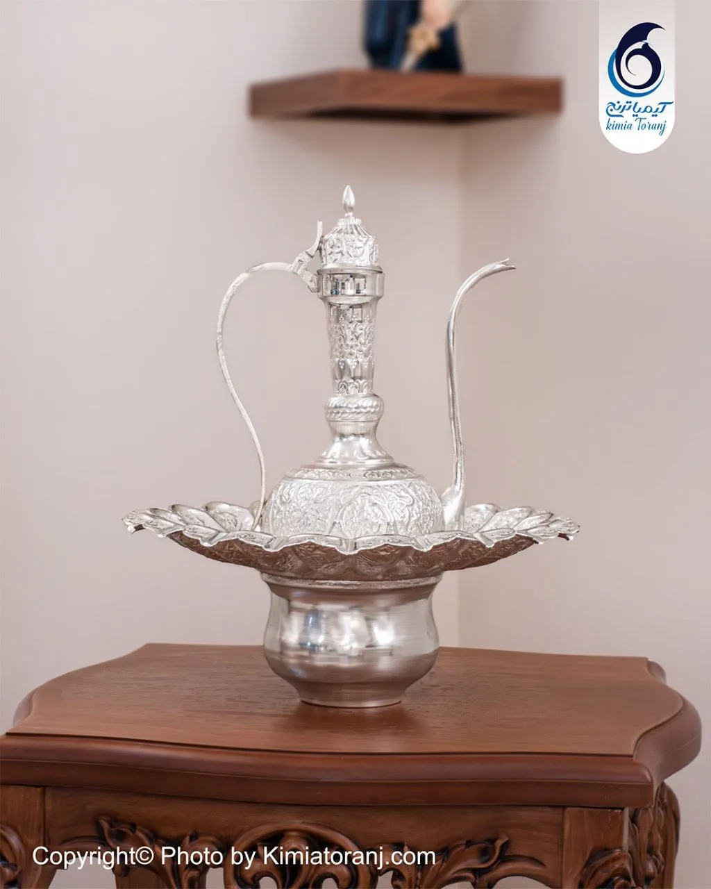 آفتابه لگن شبه نقره قلم گل و مرغ