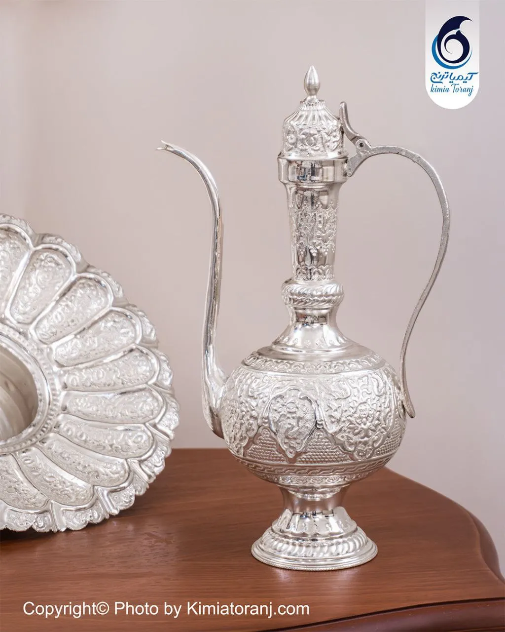 آفتابه لگن شبه نقره قلم گل و مرغ