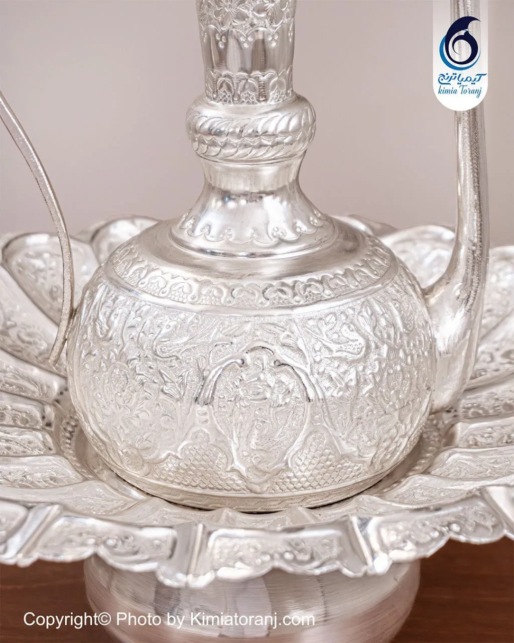 آفتابه لگن شبه نقره قلم گل و مرغ