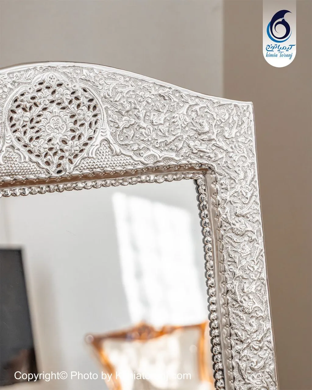 آینه شمعدان چهارگوش تاجدار 53 شبه نقره گل و مرغ