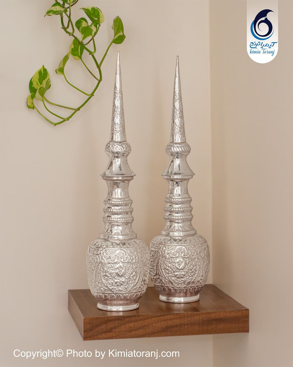 تنگ نیزه دار شبه نقره قلم گل و مرغ