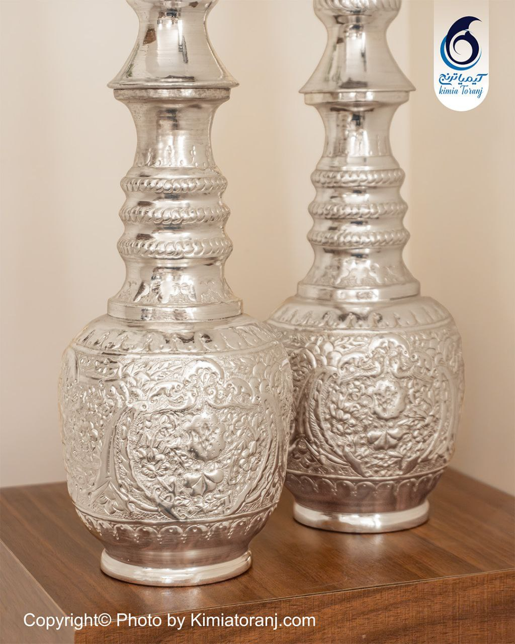 تنگ نیزه دار شبه نقره قلم گل و مرغ