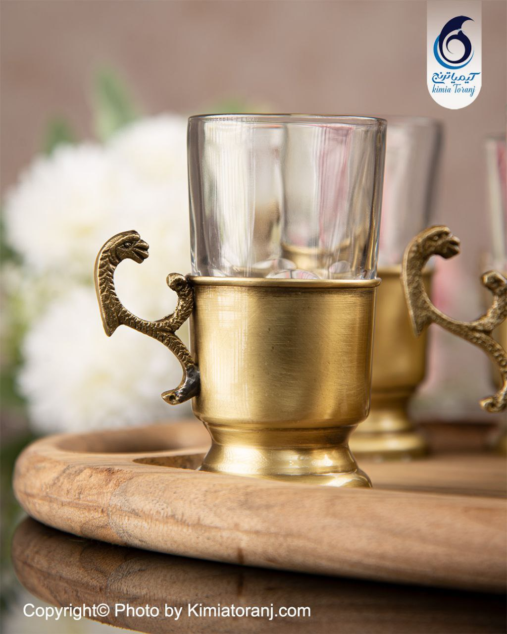 ست چایخوری 8 نفره چوبی و  برنجی ساده