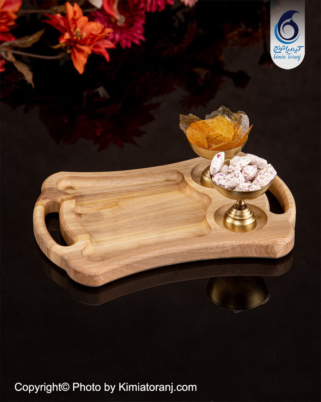 ست چایخوری 3 نفره چوبی و  برنجی ساده