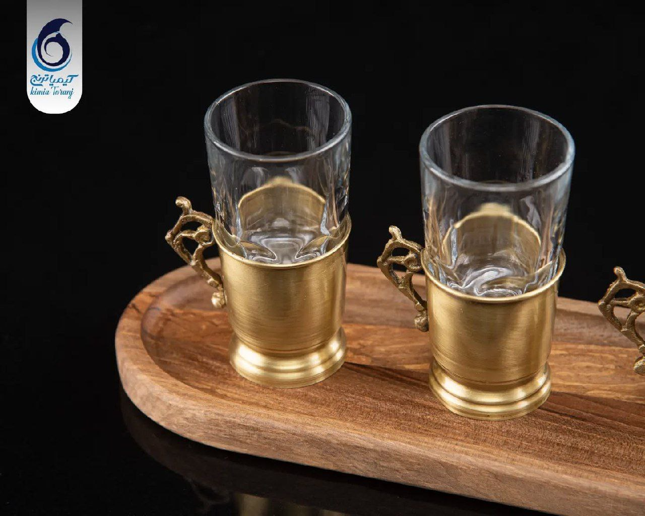 ست چایخوری 3 نفره چوبی و  برنجی ساده