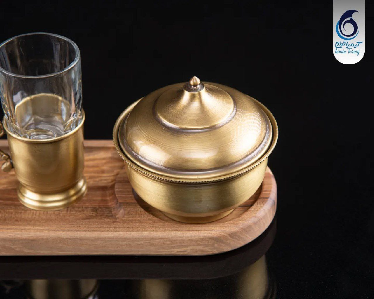 ست چایخوری 3 نفره چوبی و  برنجی ساده