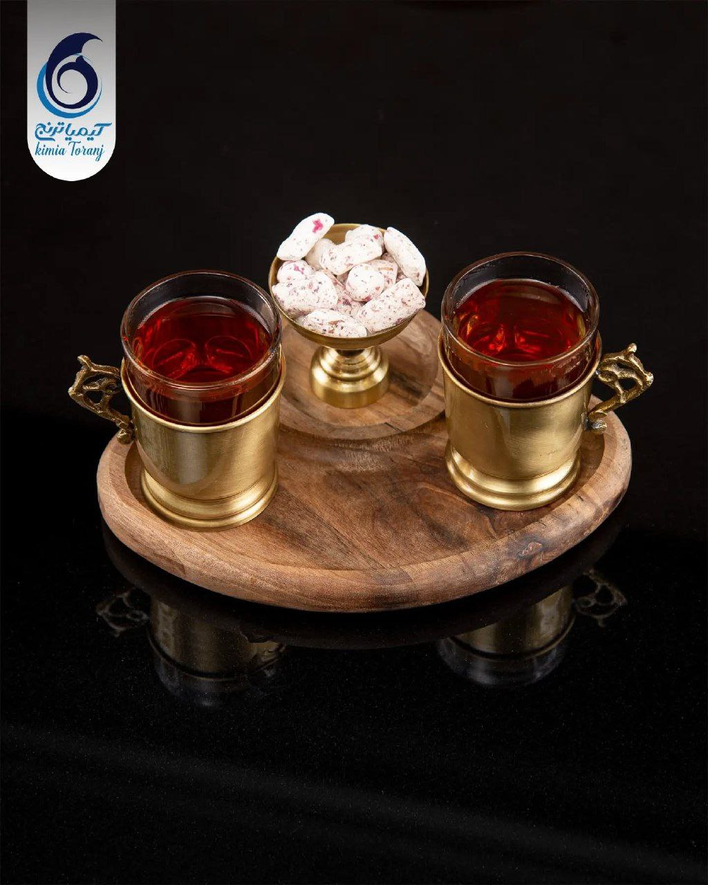 ست چایخوری 2 نفره چوبی و  برنجی ساده