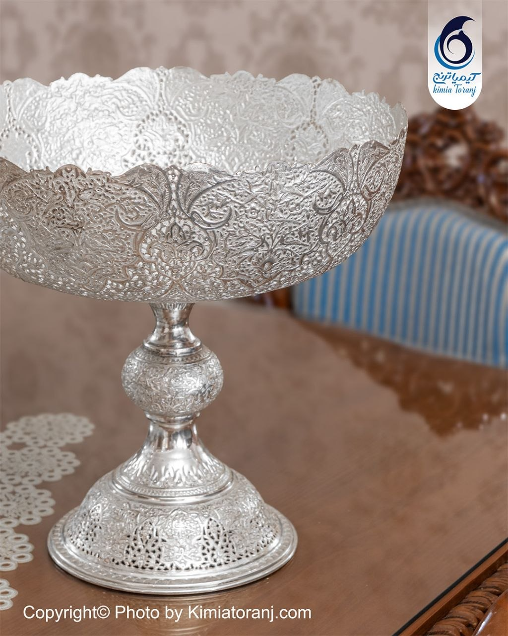 کنار سالنی شبه نقره قلم گل و مرغ